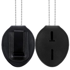 COMNICO Police Badge Holder, 1Pcs Security Badge Holder Belt Clip Universal Leather Badge Holders with Metal Clip Universal Round Neck Chain and Concealed Photo Pocket Law Enforcement Badge Holder