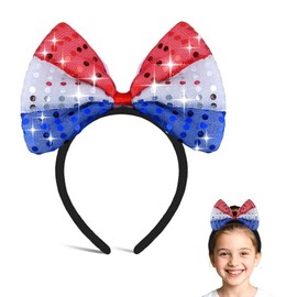 4th of July Bow Headbands for Women Girls Patriotic Red White and Blue Bling Hair Bow Accessories Rhinestone Headband Fourth of July Hair Accessories for Women Girls Independence Day Bows Hairband