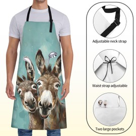 ainori Happy Donkey Apron for Women,28x33in,Cute Farm Animal Rustic Teal Kitchen Aprons with 2 Pockets, Oxford Fabric Adjustable, For Cooking Baking Gardening Chef,Gifts for Mom Wife