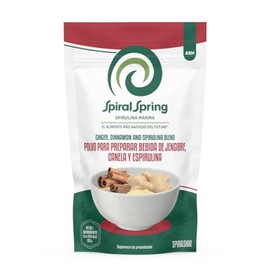 Spiral Spring Espirulina Orgánica  Canela y Jengibre 100 Natural, Bolsa de 200 Gr con Mezcla de Polvo de Canela, Jengibre y Espirulina Máxima.        