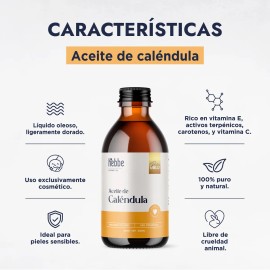 Hebbe aceite puro de caléndula 250 ml | antiacné y reparador para piel reseca sensible