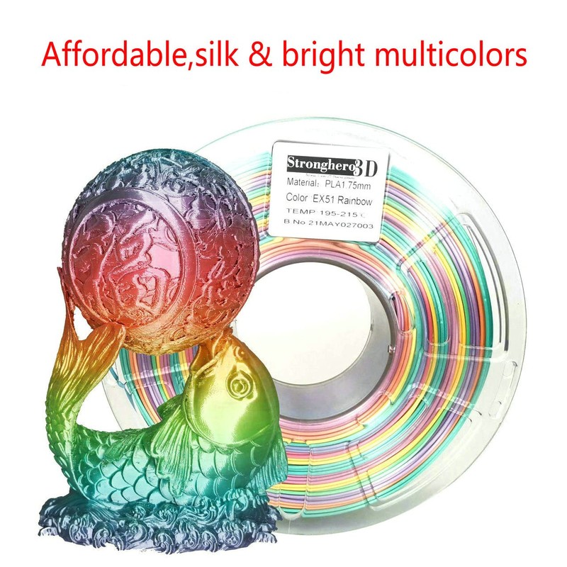 Stronghero3D PLA Rainbow Silk Filament,Multi Color,Net Weight 1kg(2.2lbs) Accuracy +/-0.05mm