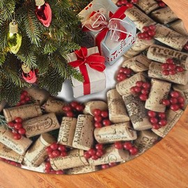 SXKKoin 36" Traditional Holiday Christmas Tree Skirt with Wine Cork Wreath with Evergreen Design