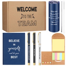 Teenyyou 7 Pcs New Employee Welcome to the Team Gift Set Welcome to the Team Gift Box Include 1 20oz Tumbler 1 Notebook 3 Pens and 1 Sticky Note Gifts for New Employee Worker(Blue)