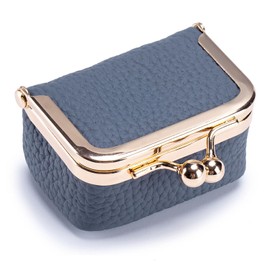 Mtxorvix Vintage Genuine Leather Jewelry Box & Coin Purse with Kiss Lock - Portable Mini Travel Organizer for Women, Elegant Leather Storage Case for Earrings Rings Necklace (Blue)