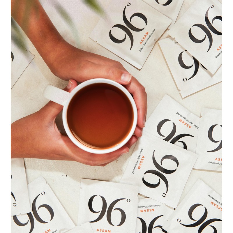 96° Assam Tea - 20 Pyramid Tea Bags, Individually Wrapped,