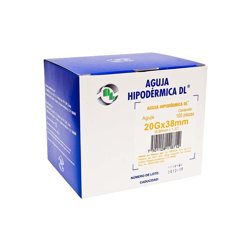 DL Caja 100 Agujas Hipodérmica Desechable Calibre 20G x 38