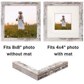 NDUFOA 8x8 Picture Frame, Display Photos 4x4 with Mat or 8x8 without Mat, Poster Frame for Wall and Tabletop, Distressed White