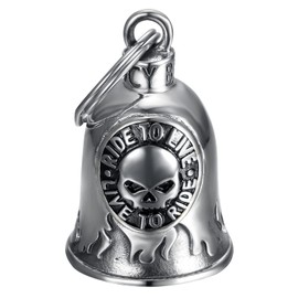 BOBIJOO JEWELRY - Clochette moto SKULL RIDE TO LIVE Porte-bonheur MOCY BELL Acier inoxydable Argent