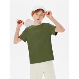 Haloumoning Boys Geometric Texture T-Shirts Kids Fashion Crewneck Short Sleeve Loose Tops Tees 5-14 Years Army Green