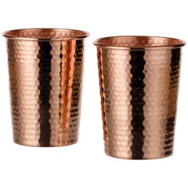 DEMMEX (Set of 2) 1mm Thickest Pure Copper Cups, Solid Unlined Uncoated Hammered Copper Water Moscow Mule Tumblers, Handmade, Large 18 Ounces