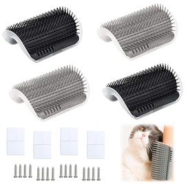 Shoyisenka 4 Pcs Cat Self Groomer Set, Soft Wall Corner Groomers & Massage Combs for Short & Long Fur Cats, Scratching Brush with Screws, Gentle Massager Toy for Kitten & Puppy Care