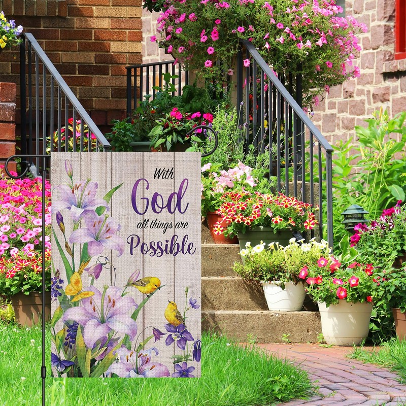 Heyfibro "With God All Things Are Possible" Spring Garden Flag