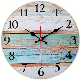 Grazing 14 Inch Beach Decorative Wall Clocks Silent Battery Operated,Nautical Coastal Farmhouse Wooden Clock for Bathroom Kitchen Bedroom Pool Cottage Living Room