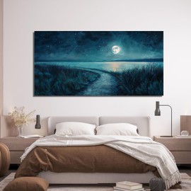 Canvas Wall Art Decor Modern Wall Decor For Living Room Coastal Starry Sky Wall Art Blue Botanical Wall Art Artwork For Walls Canvas Prints Art Work For Home Kitchen Office Wall Decor 20" X 40"