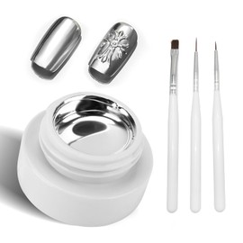 TOSOUATOP Silver Chrome Nail Polish With Brush Kit, [Mirror Effect], [Fast Drying], [Long Lasting], Chrome Gel Nail Polish, Metallic Gel Nail Polish, Super Glossy Soak off UV/LED Nail Gel Kit, Silver