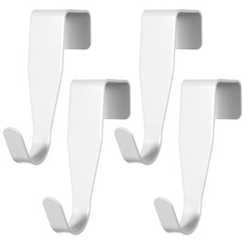4 PCS over the Cabinet Door Hooks 0.9" Carbon Steel Hanger Hook over the Door Drawer Hooks J-Shape No Drill Metal Heavy Duty Easy to Install Hook for Hanging Stocking Clothes Kitchen Bathroom (White)