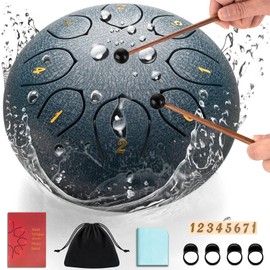 CAHAYA CAHAYA Steel Tongue Drum 6-Inch: 8 Notes Steel Percussion Hand Drum with Music Book Drum Mallets Finger Paddles Carry Bag for Kids Gift Musical Education Meditation Navy Blue CY00372-2