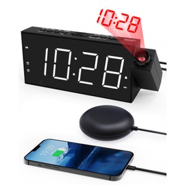 Projection Ceiling Wall Clock with Bed Shaker, 7" LED Digital Clock with 5-Level Brightness Dimmer,180° Projector,USB Charger,Snooze and Battery Backup,Suitable for Deaf and Hard of Hearing and Elders