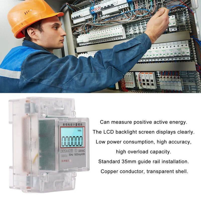 Smart Energy Meter LCD Display Power Consumption Monitor Single Phase