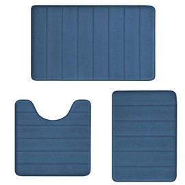 Bath Mats for Bathroom Comfort Memory Foam Bath Rug Set 3 Piece Non-Slip Bathroom Mats,Absorbent Shaggy Rugs Super Soft U-Shaped Toilet Rug,Bathroom Carpets for Bathroom,Tub,Shower,Blue