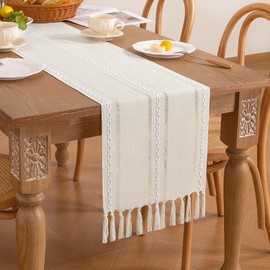 MLMW Beige Farmhouse Coffee Linen Table Runner 36 Inches Long Rustic Small Short Dining Table Centerpiece Decor Boho Dresser Runners for Spring Living Room Bedroom