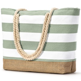 Becokan Beach Bags for Women Large Canvas Jute Beach Tote Bag Beach Bags Waterproof Sandproof Swim Pool Bag Beach Travel Essentials
