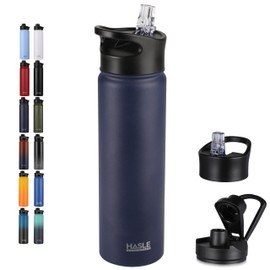 HASLE OUTFITTERS Insulated Water Bottle 22 oz Double Wall Stainless Steel Water Bottle Wide Mouth with Straw Lid & Spout Lid Keeps Cold or Hot(Navy,1)