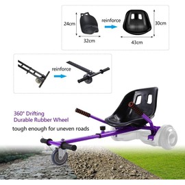 KKA Hoverboard Seat Attachment Go-Kart Fits 6.5”/ 8”/ 10” Hoverboards, Hover Cart for Kids & Adults, Accessory for Self Balancing Scooter，Pink+Purple 2 Pack