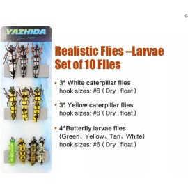 YAZHIDA 10pc REALISTIC DRY FLY FISHING FLIES CATERPILLAR & BUTTERFLY LARVAE NEW