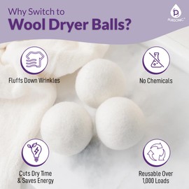 Pursonic 4-Pack Laundry Wool Dryer Balls with Lavender & Peppermint Essential Oil Scent - Reusable Fabric Softener Balls Made from Pure New Zealand Wool - 2.75" Diameter