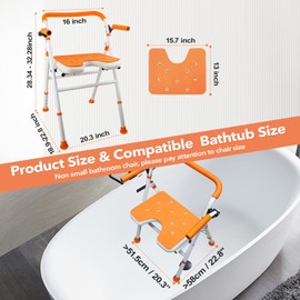 Boiarc Foldable Shower Chair, Folding Bath Shower Seat for Inside Shower, Minimalist Shower Chair with Arms and Back Height Adjustable, Portable Safety Bath Chairs for Elderly, Seniors, Disabled