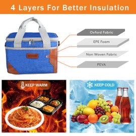 Insulated Lunch Bag for Men, Thermal Lunch Box for Women Cool Bag, Reusable Leakproof Lunch Tote Bag with Adjustable Shoulder Strap for Adult for Work/Picnic/Beach (Blue, Medium)