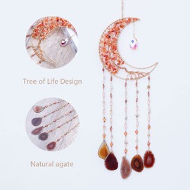 Agate Moon Dream Catchers with Crystal 7 Chakra Gemstone Dream Catchers Color Natural Gem Agate Wall Hangings Room Garden Dreamcatchers Decor (Orange)