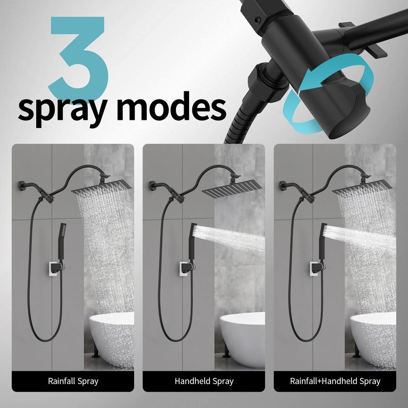 All Metal 10" Rain Showerhead with Handheld Spray Combo, Rainfall