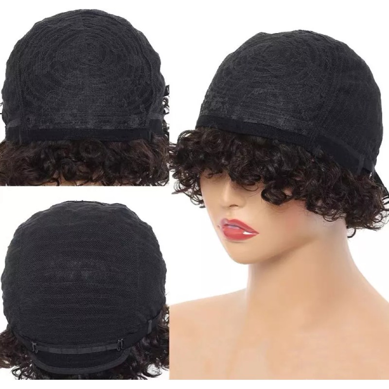 BM Peluca De Cabello Humano Corto De Color Negro Pixie
