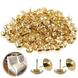 Keadic 200Pcs 3/4" (19mm) Antique Upholstery Tacks Furniture Nails Pins Assortment Kit for Upholstered Furniture Cork Board or DIY Projects - Gold