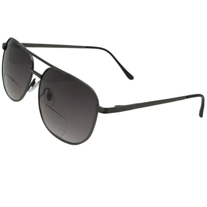 Square Shape Bifocal Sunglasses B14 (Pewter Frame Gray Lenses, 2.50)