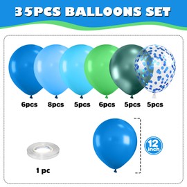 Blue and Green Balloons,12 Inch Blue Confetti Balloons Metallic Chrome Green Blue Light Green and Blue Balloons for Football Video Game Boys Birthday Party Jungle Safari Themed Decoration