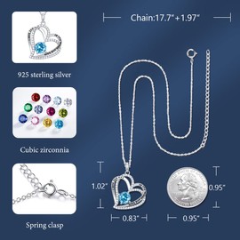 CRYSLOVE Mothers Day Gifts Heart Birthstone Necklace 925 Sterling Silver White Gold Plated I Love You to the Moon and Back Love Heart Pendant Jewelry Gifts for Women Mum Her Wife Girlfriend