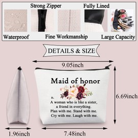 BDPWSS Maid of Honor Gifts Makeup Bag Bachelorette Party Gift Bridesmaid Gift Maid of Honor Proposal Gift Bridal Shower Gifts (Maid of Honor CA)