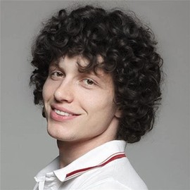 Tseses Curly Black Men Wigs Short Afro Wig 70s 80s Rocker Cosplay Costume Wigs (Black)