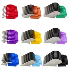 Zafina-UP Animal Stainless Steel Attachment 9 Color Guide Comb Set for Most Oster/Wahl/Andis Detachable-Style Clippers (ONLY Snap on Size #10/15/30 blades）Easy to Install