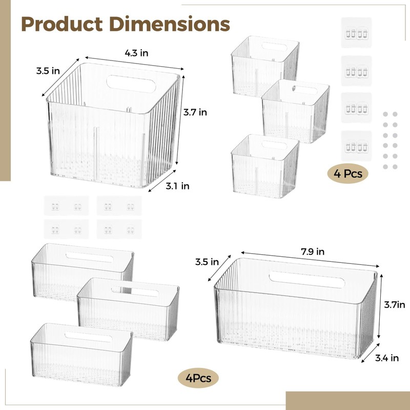 yeesport 8 PCS Cabinet Door Organizer Bins, Clear Plastic Wall