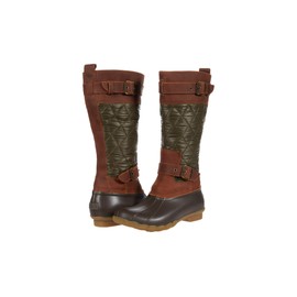 Sperry Women's Saltwater Tall Buckle Rain Boot, Olive/Brown, 5