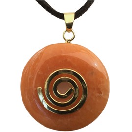 Steinfixx® - Premium Necklace with Red Aventurine Gemstone Donut with Gold Pendant - 80 cm Leather Cord - in Beautiful Gift Packaging | Healing Stone | Gemstone | Chakra Stone, Crystal Gemstone