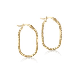 Carissima Gold Women's 9ct Yellow Gold Diamond Cut Oval Hoop Earrings