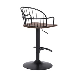 Armen Living Edward Adjustable Walnut Glazed Barstool in Black Powder Coated Finish