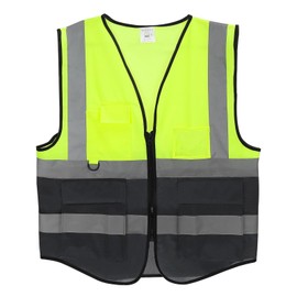 PATIKIL Medium Reflective Safety Vest 25x21inch, High Visibility Security Vest with 9 Front Pocket Zippers for Men Women Work Construction, Yellow/Black
