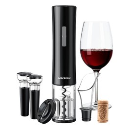 muson abridor de vino eléctrico, sacacorchos automático con cortador de papel de aluminio, 2 tapones de vacío, aireador, abridor de botellas de vino, juego de regalo 4 en 1 con pilas para la cocina casera de los amantes del vino